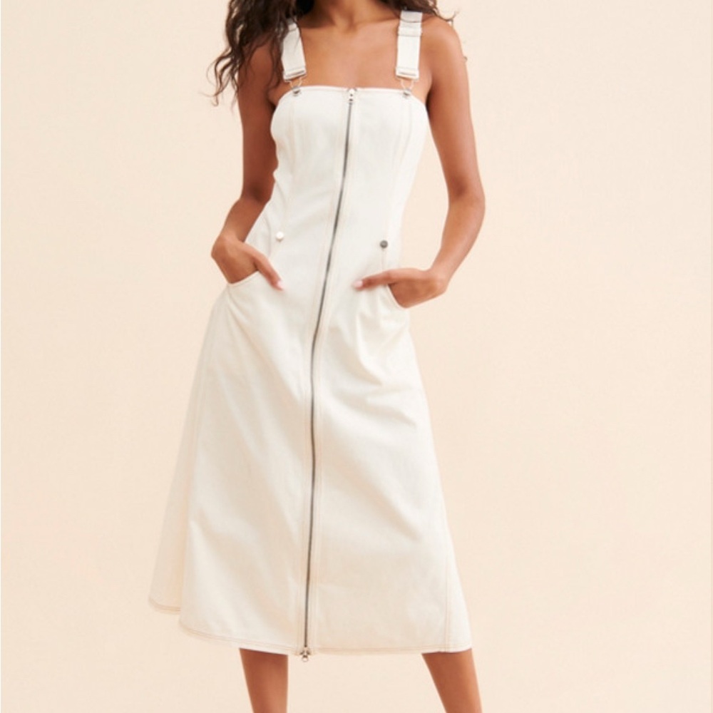 White Overall Midi Dress